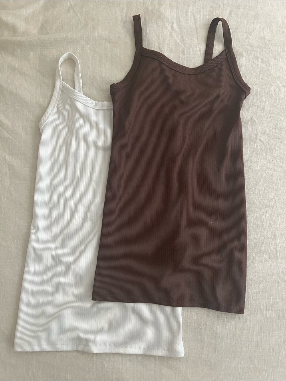 Ribbed Spaghetti Strap Tops - Chocolate Brown & White